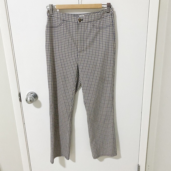 Aritzia Sunday Best Freshman Check Plaid Pant Cream/Tan/Navy size 6 - Picture 2 of 14